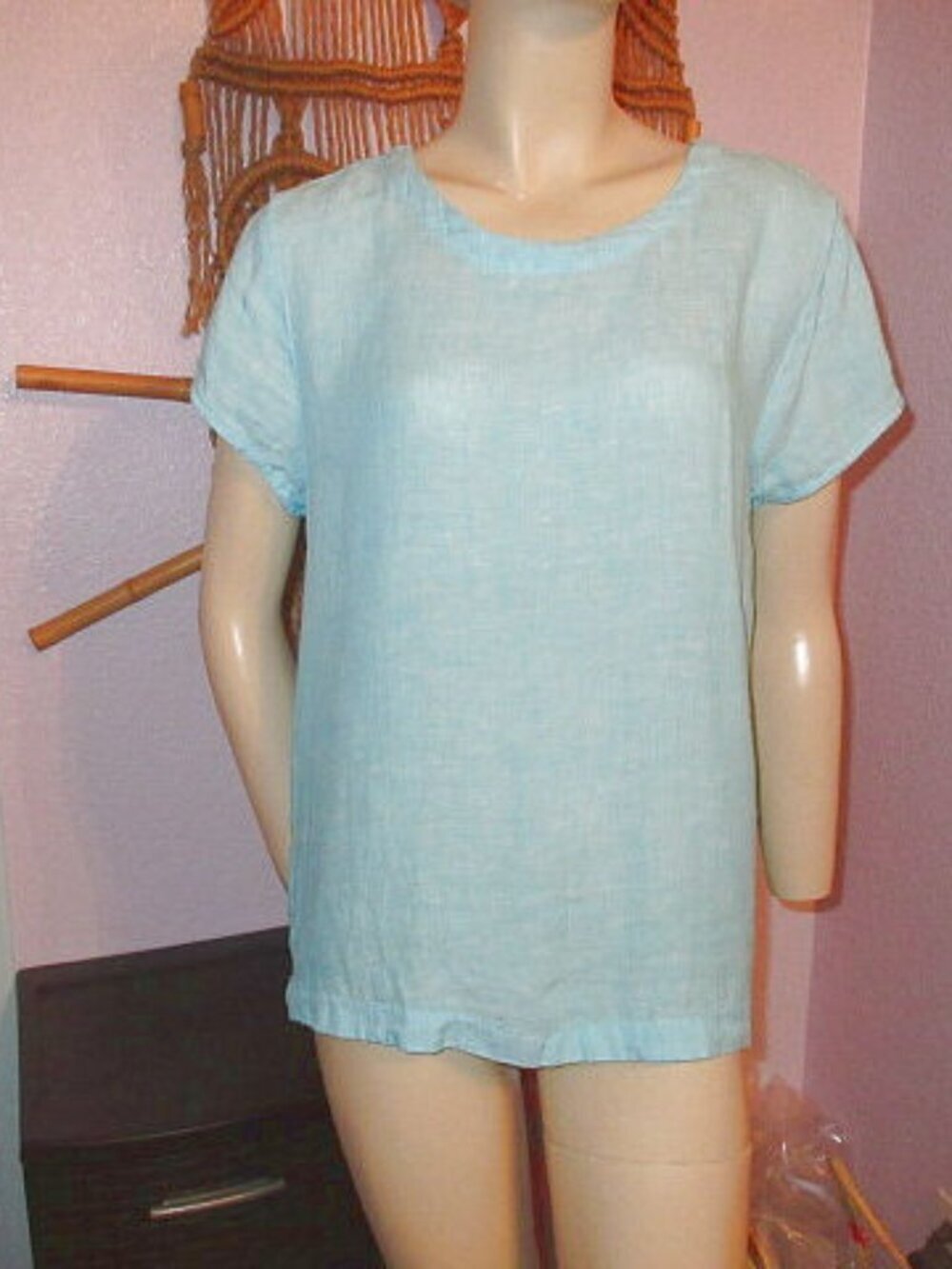 Cynthia Rowley 100% Linen Top Size M Tunic Short Sleeves Beach Lagenlook Coastal